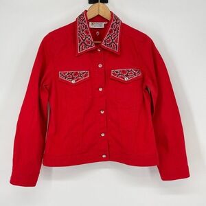 Christine Alexander Red Rhinestone Embellished Western Style Jacket‎ Size S